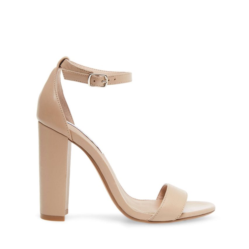 Beige Steve Madden Carrson Leather Women\'s Heels Sandals | PH 5016L16Q